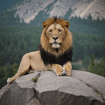 The majestic lion, a symbol of power, sits proudly on a rocky throne.