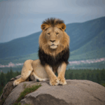Lion on a natural throne, majestic and regal, symbolizing strength.