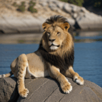 Lion on a rocky throne, showcasing its majestic and regal presence in the wild.