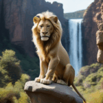 Lion portrait on a rock, capturing the regal essence of wildlife majesty.