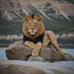 Lion in a rocky habitat, showcasing its majestic and regal demeanor.