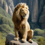 Lion surveying its territory, perched on a rock, a sight of natural grandeur.