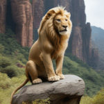 The lion, king of the wild, sitting on a rock, a natural wonder.