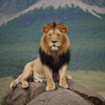 Lion's awesome presence on a rock, showcasing its majestic and commanding aura.