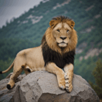 Lion's majestic throne on a rock, symbolizing strength and authority.