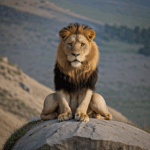 Lion's majesty on a rock, showcasing its regal and commanding presence.