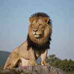 Lion's mighty aura on a rock, showcasing its regal and commanding presence.
