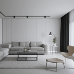 A living room with clean lines and a minimalist aesthetic.