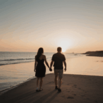 Serene sunset moments shared by a romantic couple.
