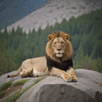 Majestic animal lion sitting on rock, exuding confidence and authority.