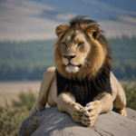 Majestic big cat lion sitting proudly on a rock in the wilderness.
