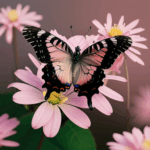 A majestic butterfly on a flower, its colorful wings contrasting beautifully with the pink petals.