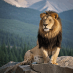 Majestic feline lion on a rock, embodying power and elegance in the wild.