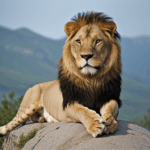 A majestic lion sits proudly on a rock, showcasing its regal and powerful presence in the wild.