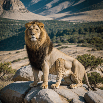 Majestic Lion Poses Proudly on Rock in Wild Africa