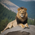 Majestic lion pose on a rock, exuding power and regal grace.