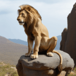 Majestic predator, the lion, poses on a rock, reflecting strength and grace.