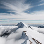 Majestic snowy summit gleaming under the clear sky with wispy clouds surrounding it, epitomizing natural beauty.