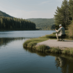 Catching fish in a tranquil lake setting, enjoying nature's calm.