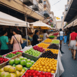 Market display of colorful fruits, highlighting a variety of fresh and exotic produce.