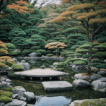 Mindful garden retreat with a mix of natural textures and elements, perfect for meditation and relaxation.