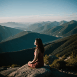 Serene meditation on a mountain top, capturing the essence of mindfulness and nature's beauty.