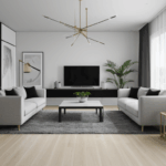 A minimalist design home featuring a modern living room setup with sleek lines.