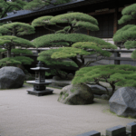 Minimalist beauty of a Japanese zen garden with rocks and lush greenery.