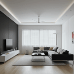 Modern aesthetic decor in a minimalist living room, showcasing simplicity.