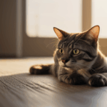 A morning scene of a cat stretching, illuminated by gentle sunlight.