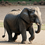 Mother elephant gently guiding her calf through the savanna landscape.