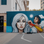 A street artist transforming an urban wall into a captivating mural.