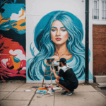 The detailed process of mural creation, highlighting the vibrant colors and artistic techniques used by a street artist.