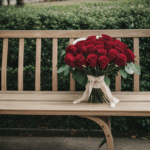 Enchanting rose display on a vintage bench, a tribute to natural beauty.