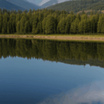 A breathtaking view of a lake with perfect reflections of the mountains and clouds, showcasing nature's beauty.