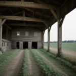 Nature retreat with a rustic barn amidst tranquil fields.