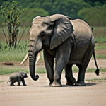 A nature walk featuring mother and baby elephants in their habitat.