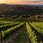 Nature's artistry in a vineyard landscape, with sunset hues creating a masterpiece of color and tranquility.