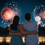 The night sky beautifully illuminated by a brilliant fireworks display.
