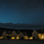 A serene village under a captivating starry night sky, perfect for stargazing.