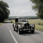 Nostalgic car set against a country road, portraying the enchanting beauty of vintage vehicles amid serene rural environments.