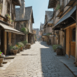 A picturesque alleyway in an old European town, capturing the essence of cobblestone paths and vintage charm.