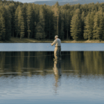 An outdoor fishing adventure by the lake, embracing the serene setting.