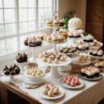 A beautifully arranged dessert table with a selection of cupcakes, each offering a unique taste and design, set to impress at any event.