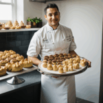 A pastry chef in action, skillfully handling pastries with grace and expertise, capturing the essence of culinary art.
