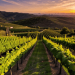 Captivating sunset over a vineyard, showcasing the stunning blend of colors that create a peaceful ambiance.