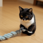 A playful kitten having fun with a ball of yarn, creating a delightful mess.