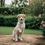 Energetic puppy in a garden paradise, reveling in the vibrant scenery and fresh air.