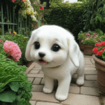 An energetic puppy bringing smiles as it plays in the garden sunshine.