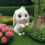 A puppy filled with happiness while exploring a colorful, blooming garden.